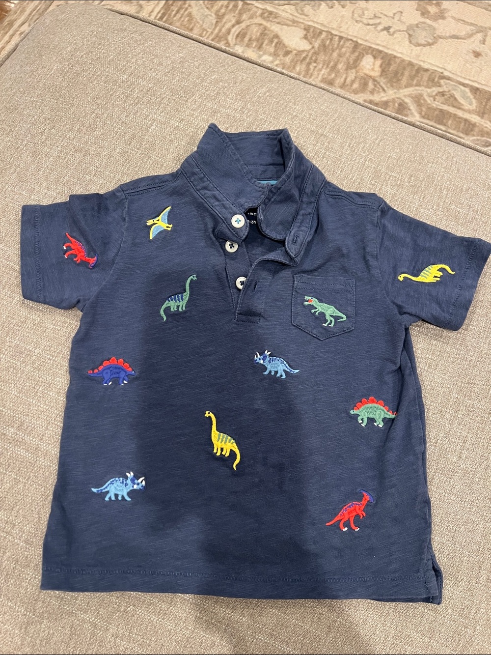 Mini Boden Dinosaur Embroidered Polo Shirt for Kids
